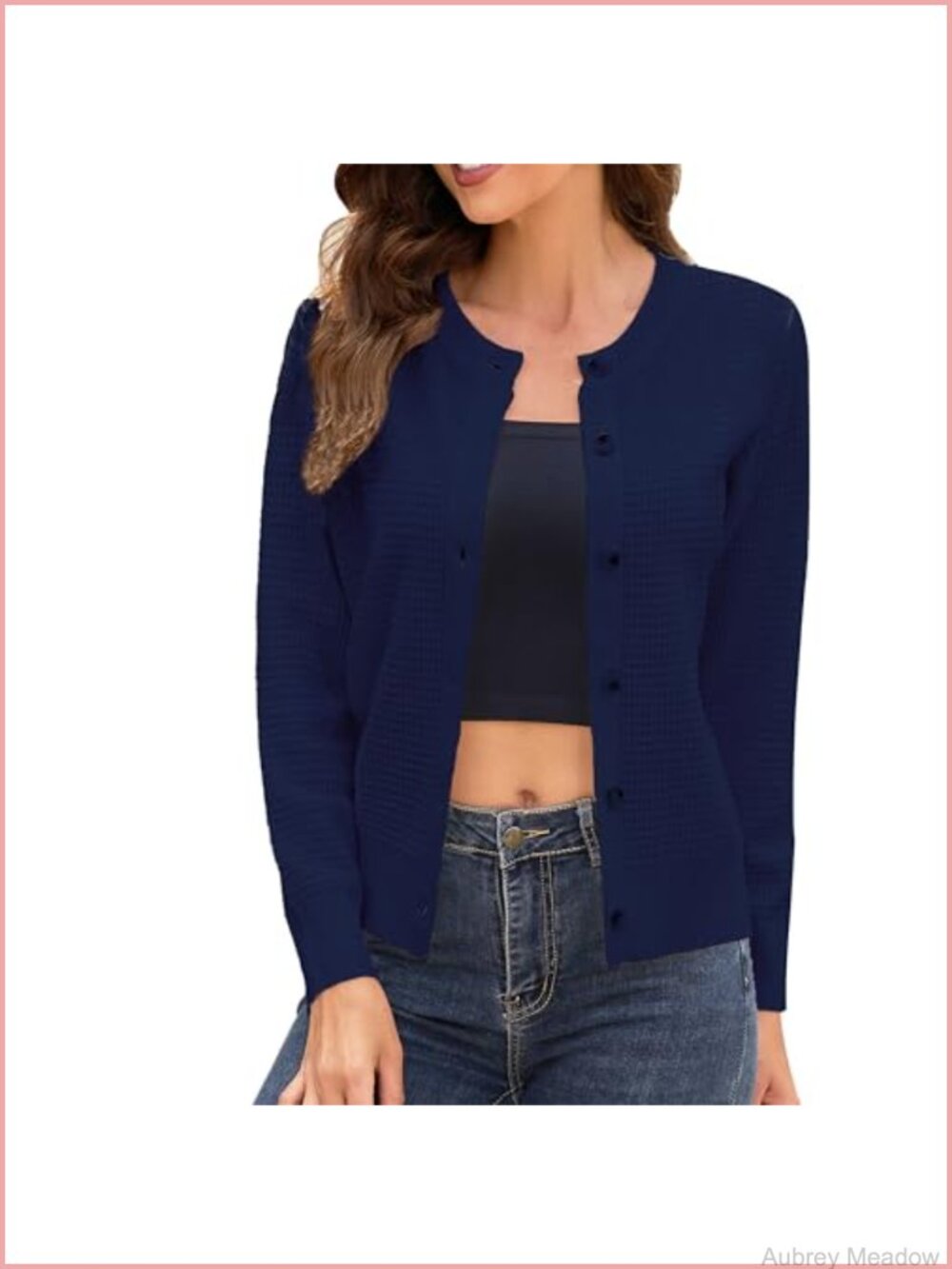 Knit Button Down Crew Neck Long Sleeve Classic Cardigan Sweater